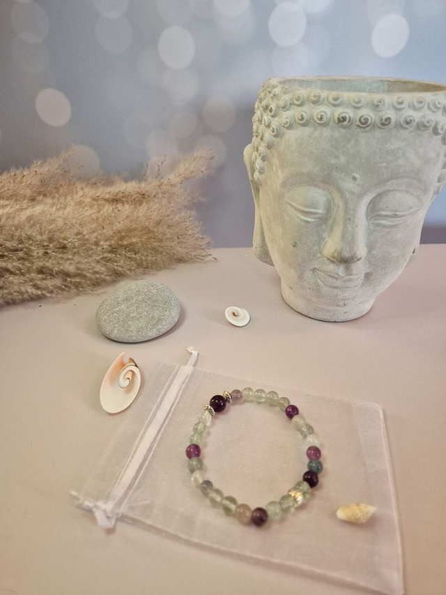 Bracelet élastique SEYCHELLES – Fluorite multicolore naturelle