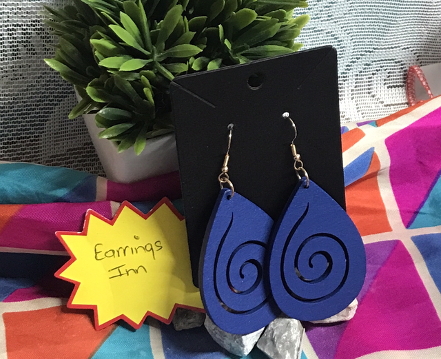 Blue Wood Dangling Earrings-SWDE92