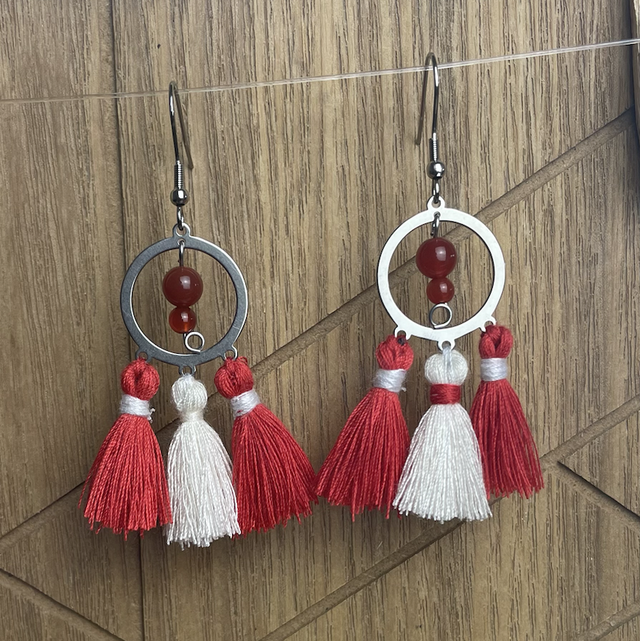 Boucle d'oreille pompom - Cornaline