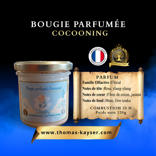 Bougie parfumée artisanale – Cocooning Fleur de Coton 120 GR