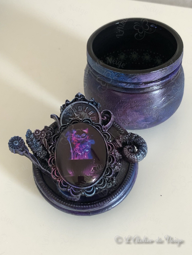 Petit Pot en Verre Chat du Cheshire Fumée Violette