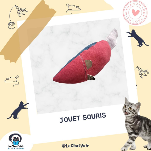 Jouet souris rouge jean queue lilas 