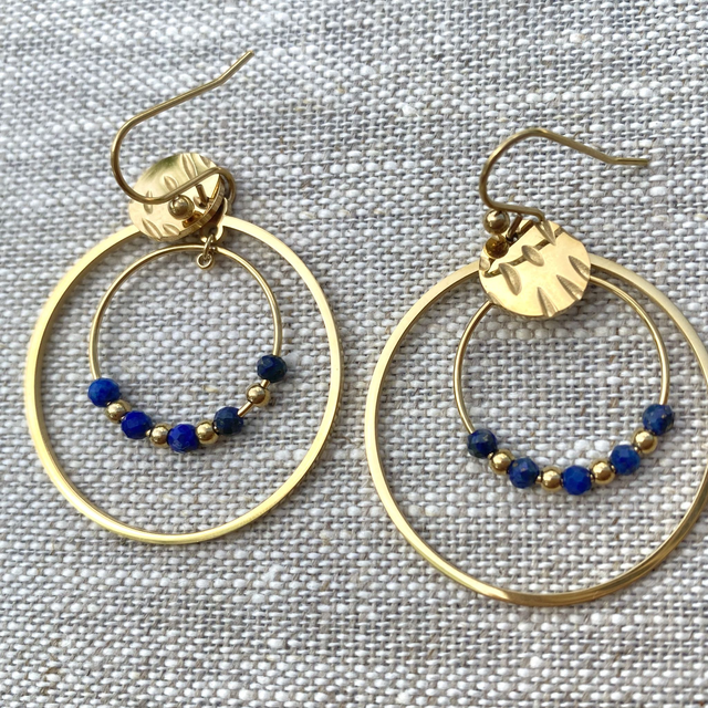 Boucles d'oreilles  perles bleu foncé