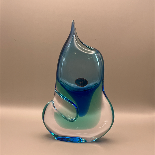 Zelezny Brod Glass Sculpture Vase – Design No. 70214 by Miloslav Klinger (Blue/Clear Cased, 12”)