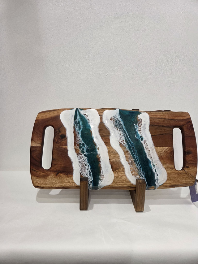 Large Twin Handle Wooden Resin Seascape Serving Board - AK-018