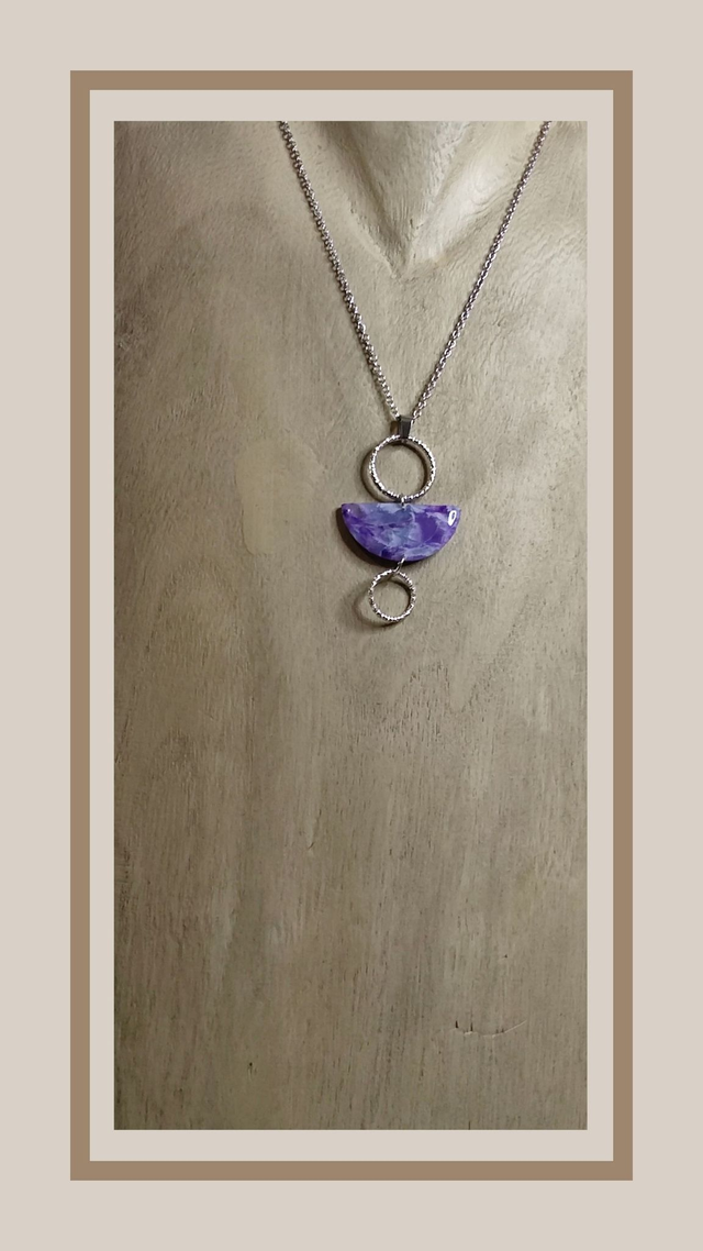 Collier faux améthyste double rond 