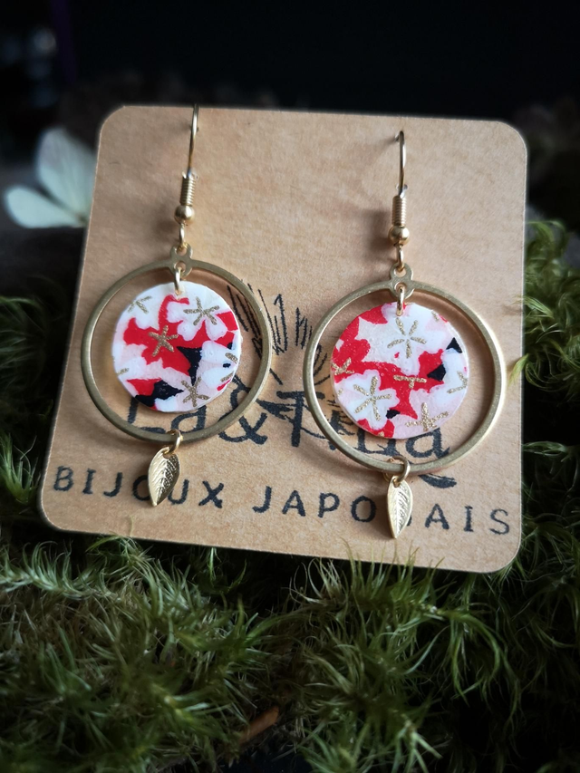 Boucles d'oreilles - crochets - papier washi - Sakura - feuilles - La&Titia
