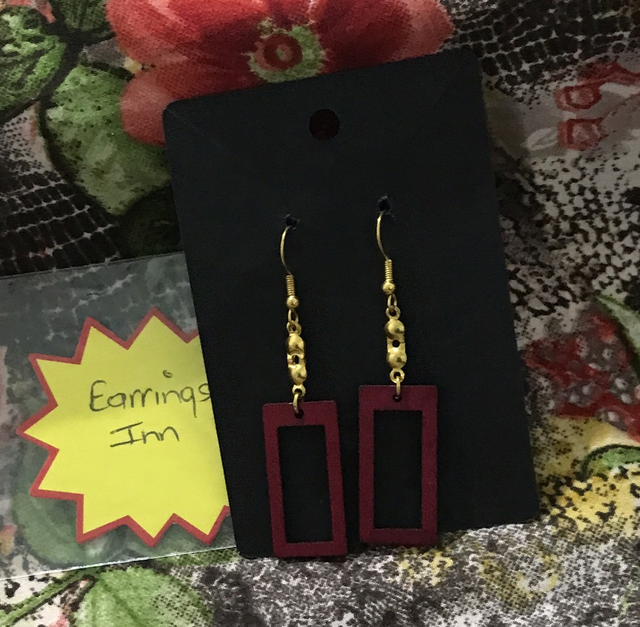 Red Natural Wood Dangling Earrings-SWDE37