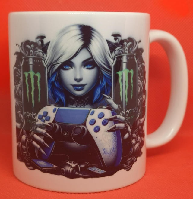 Custom Designed &amp; Printed Unofficial Monster Energy Female Gamer 11oz Mug. 
