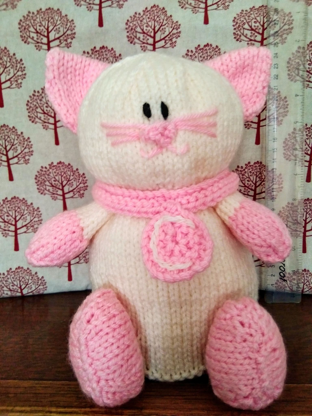 Cream and Pink Cat with a Hat Doorstop