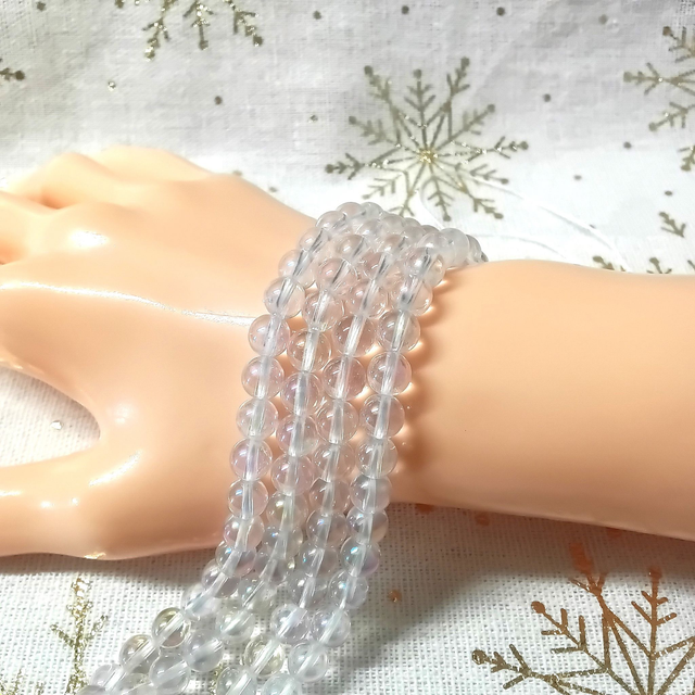 Quartz Aqua Aura Blanc / Fil de Perles en 6 mm / Boules en Pierres Rondes et Polies