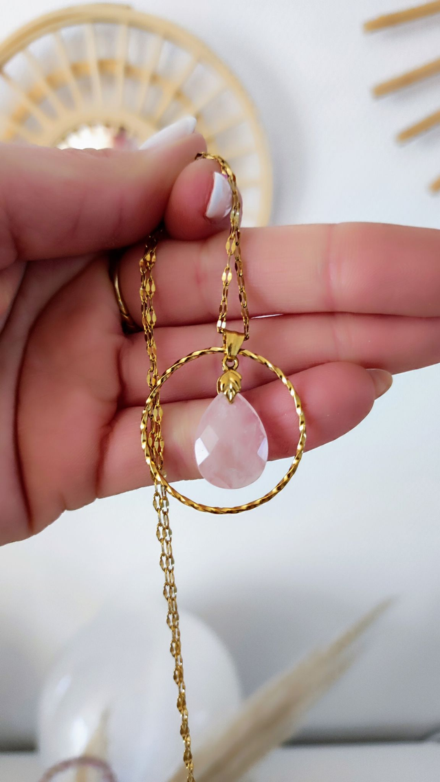 Collier "Évidence" Quartz rose