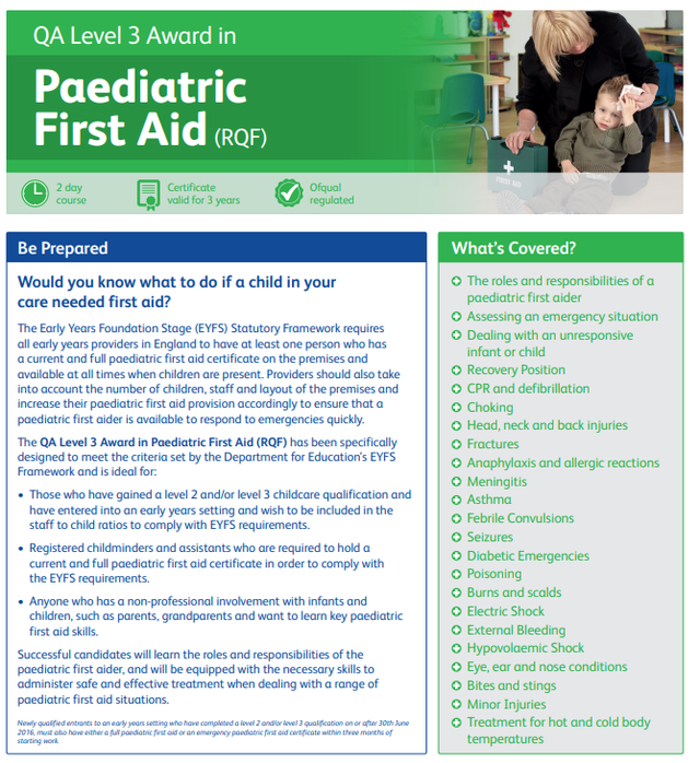 Level 3 Award In Paediatric First Aid Course (12hr Ofsted Approved) 