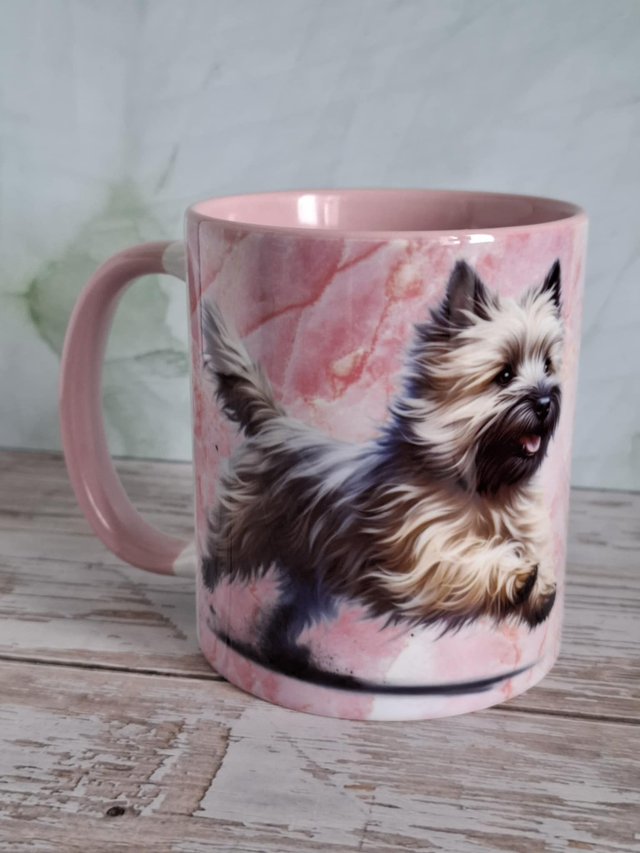 Mug rose marbré cairn terrier