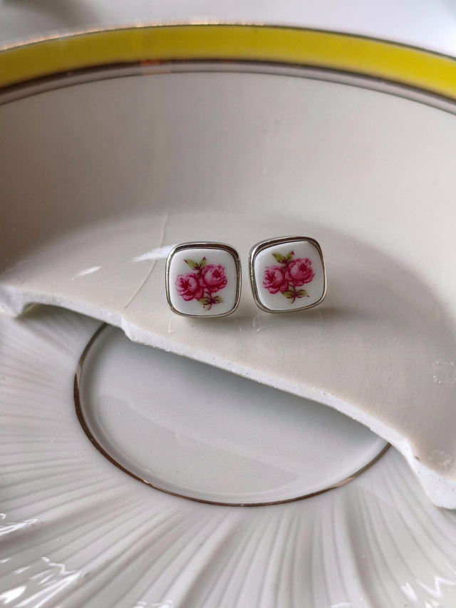 Boucles d'oreilles carrées - porcelaine tchécoslovaque - Pirkenhammer no.1