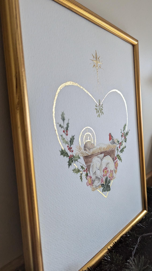 Aquarelle originale Enfant-Jésus encadrée