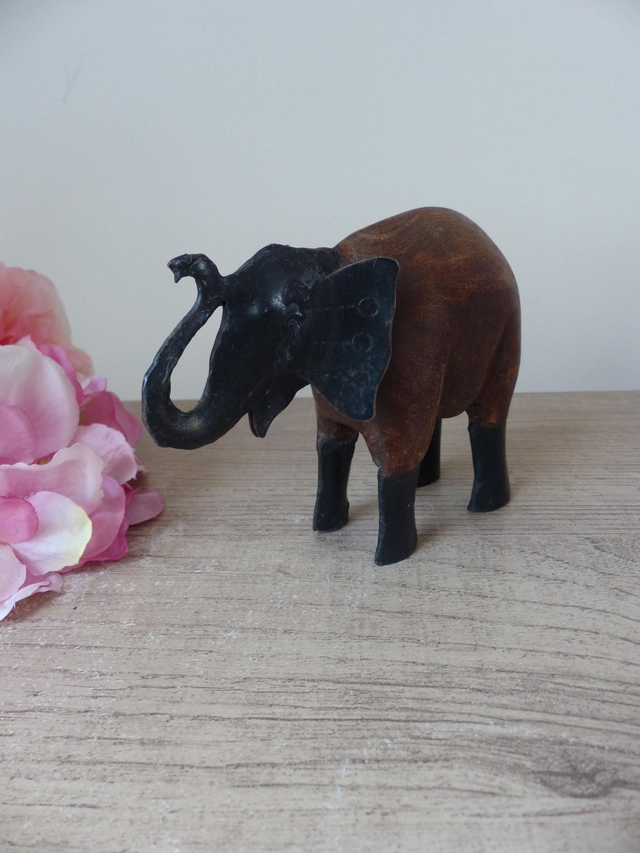 Figurine éléphant en bois et métal, Eléphant sculpté en bois, artisanat indien, Vintage wood and Iron elephant, sculpture éléphant cadeau
