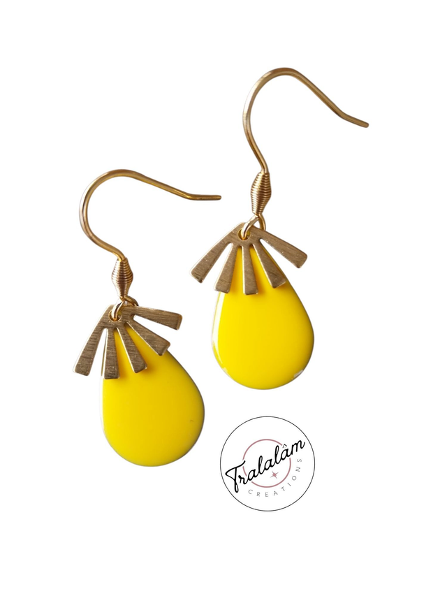✨Boucles d’oreilles &quot;gouttes jaunes émaillées&quot;✨