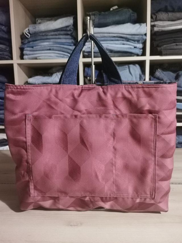 Sac cartable revisité #136 - Porté main et tissus contrastés