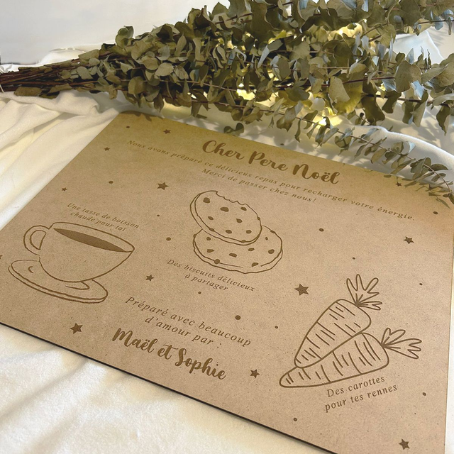 Plateau de Noël en bois personnalisé – Lait et biscuits pour le Père Noël 🎅 Grand
