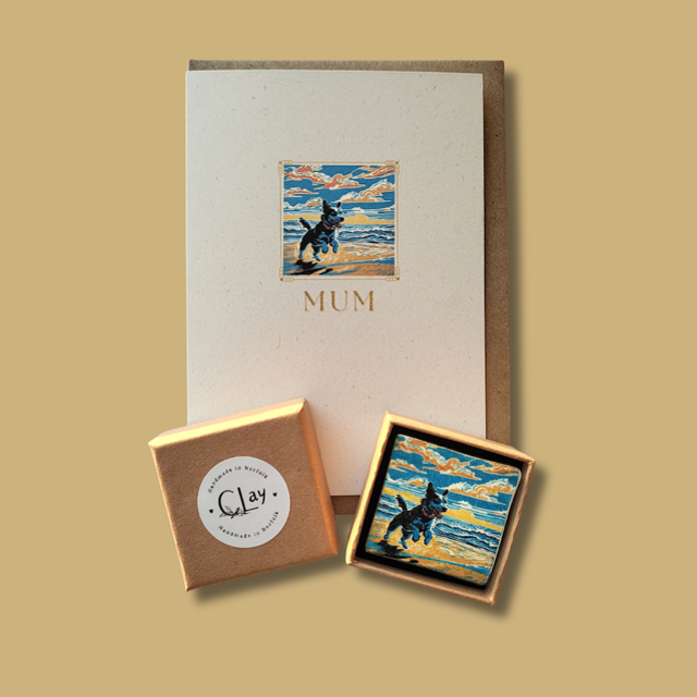 Dog Card &amp; Brooch Gift Set for Mum