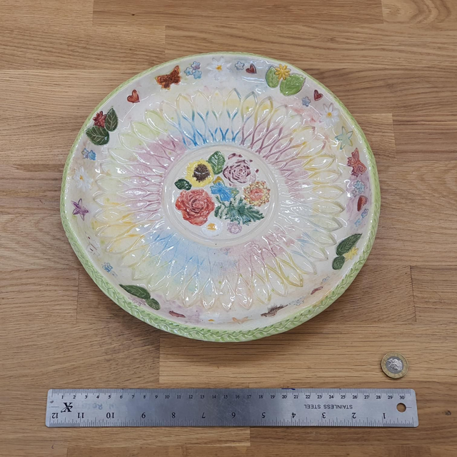 Medium ceramic flower bowl / shallow birdbath