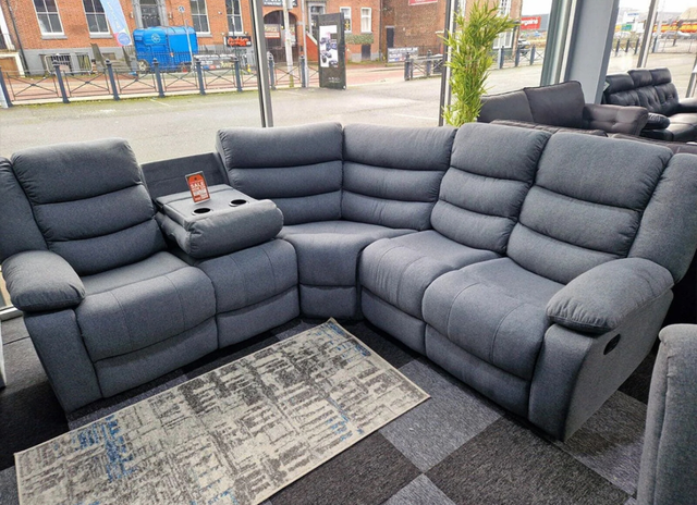 Barry Lux Grey Fabric Recliner Corner Sofa 