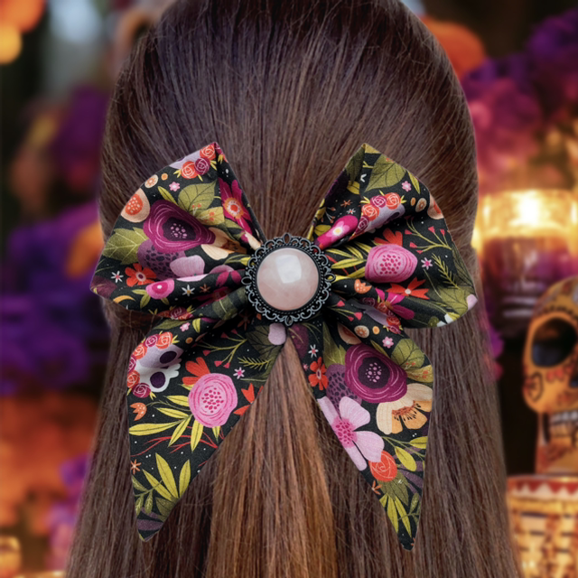 Barrette à cheveux - Fête des morts - Pierre naturelle quartz rose