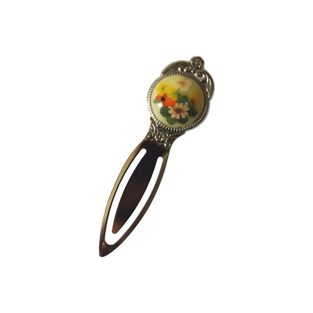 Marque page argenté fleurs jaunes