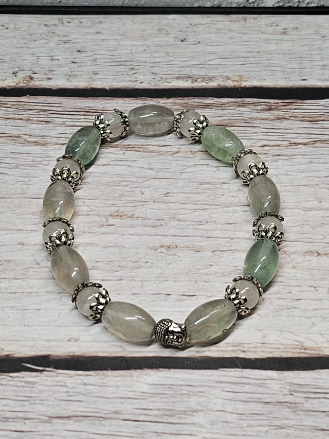 Bracelet en Fluorite barylée &amp; Quartz rose – 6 mm