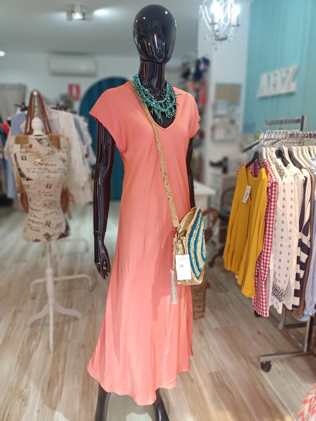 Vestido satinado coral