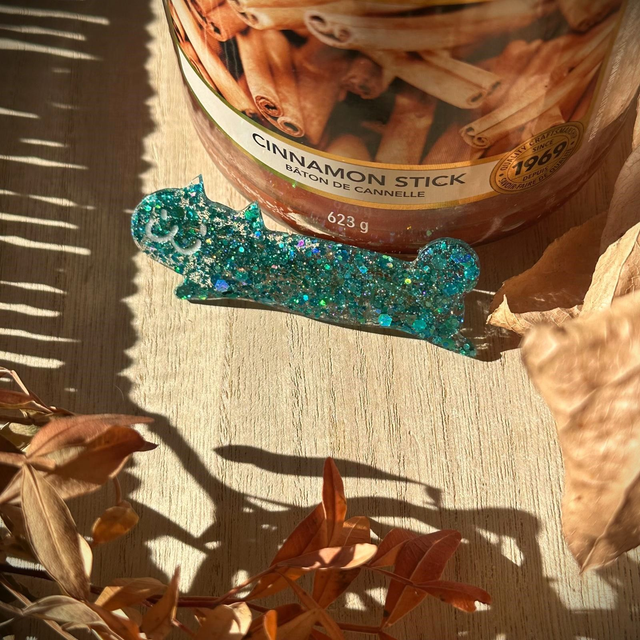 Barrette à cheveux - Chat bleu pastel