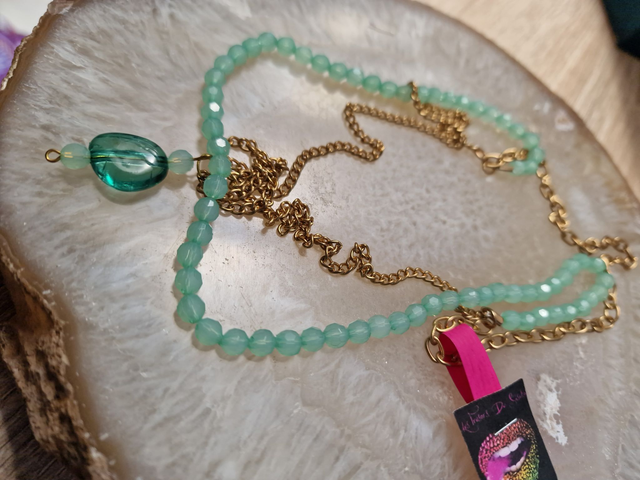 Collier Sautoir Doré Vert