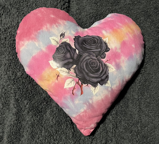 Hand tie dye cushion with black rose