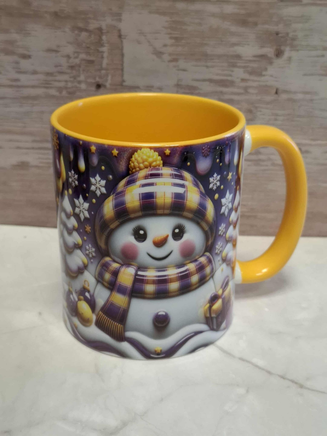 Mug jaune bonhomme de neige