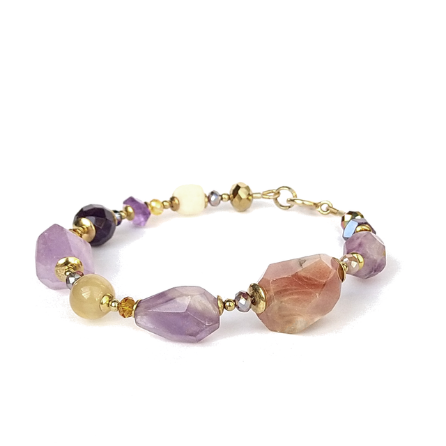 Mix armband paars met verguld zilver