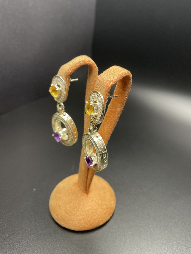 Duo di Luce – Orecchini in Argento 925 con Pietre Naturali Gialle e Viola