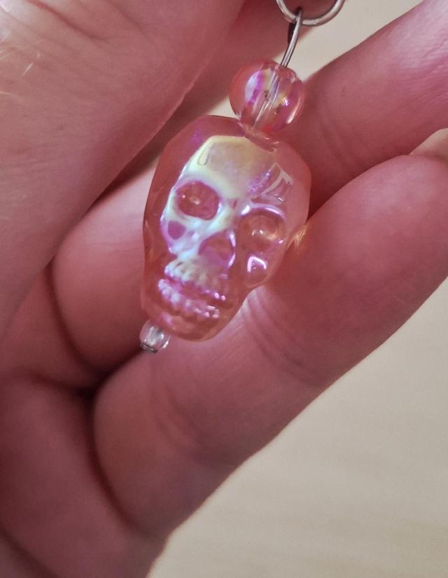 Pink Iridescent Skull Drop Earrings