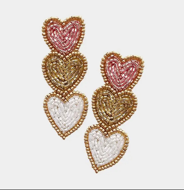 Triple Heart Beaded Earrings