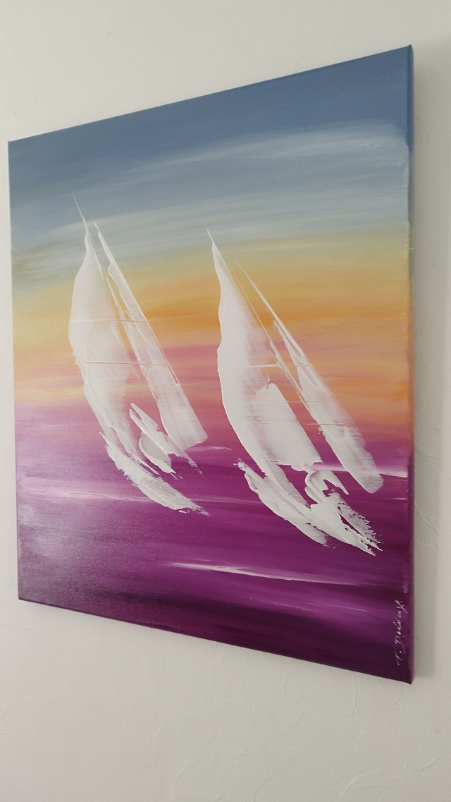 Art contemporain tableau peinture toile œuvre d'art originale bateaux voiliers