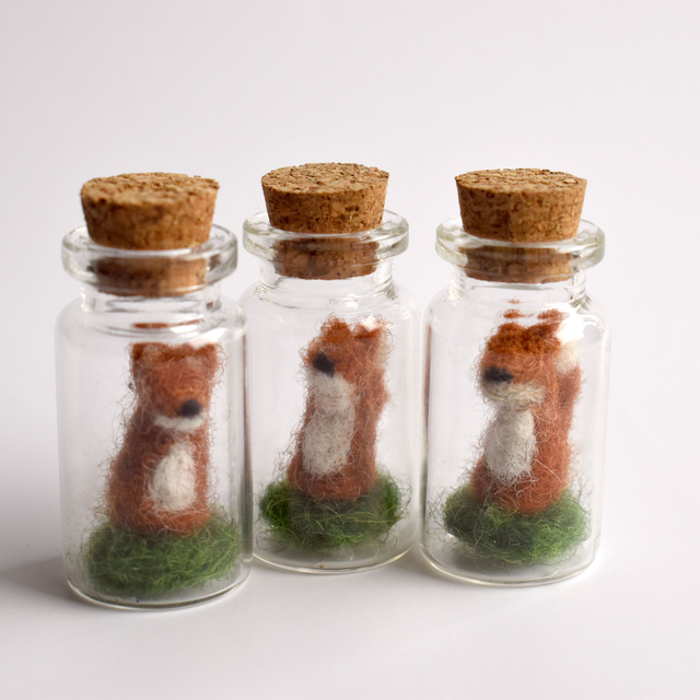 Micro Felted Fox in a Bottle