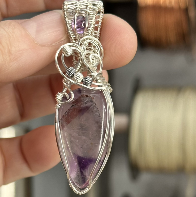 Amethyst Trapiche 925 silver wrapped pendant 