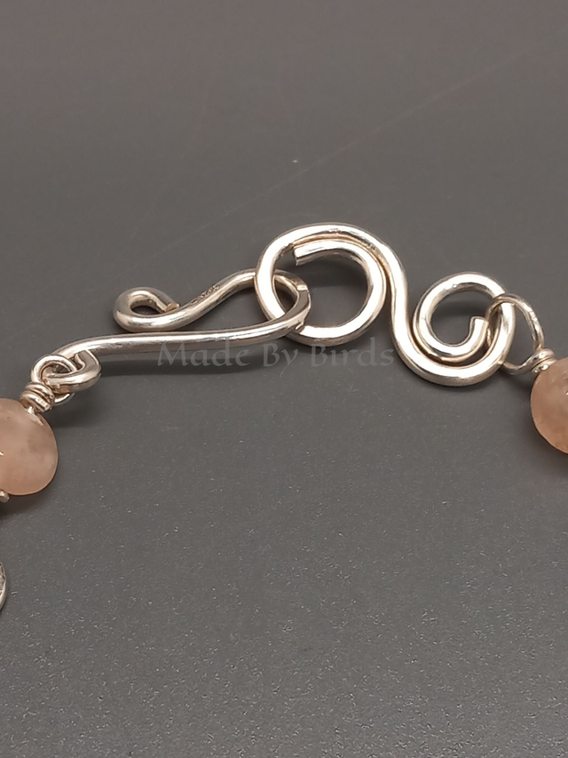 Hand Forged Sterling Silver Bracelet With Morganite Beads and Swirl Elements