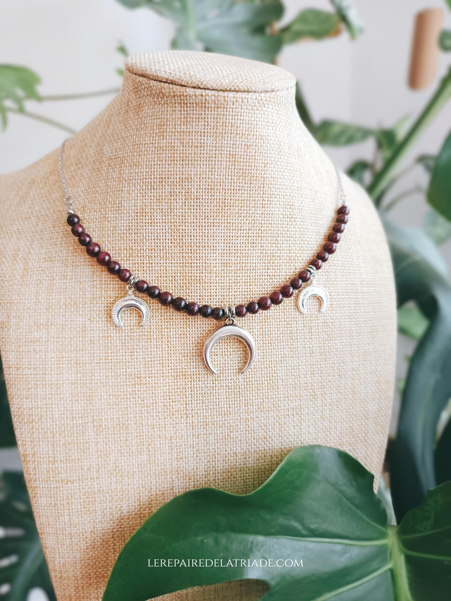 COLLIER - TRIPLE MOON (grenat)