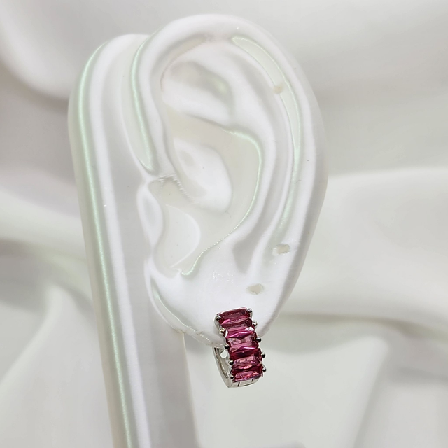 Brinco Argolinha Baguete Pink - Ródio