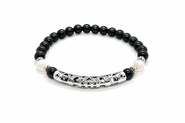 Bracelet « Tibet » onyx noir et pierre de lune