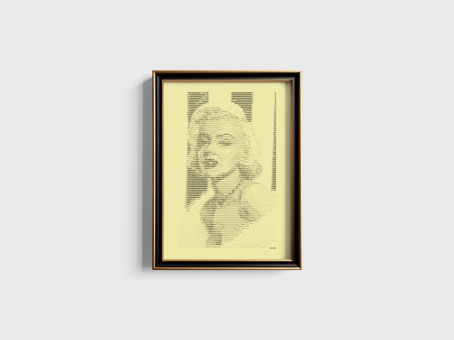 A3 Schreibmaschinen-Porträt Marilyn Monroe in Schwarz auf Elfenbein