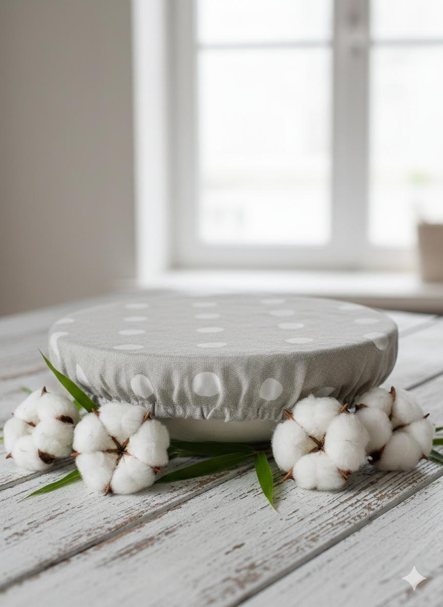 Couvre plat textile taille M beige à pois