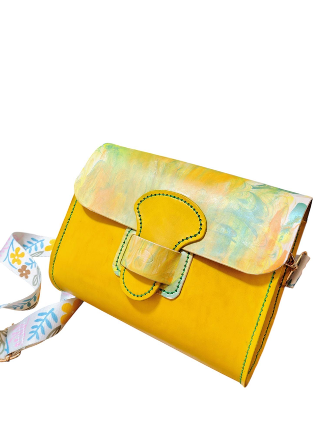 Sac rectangle boule - Marbling jaune 