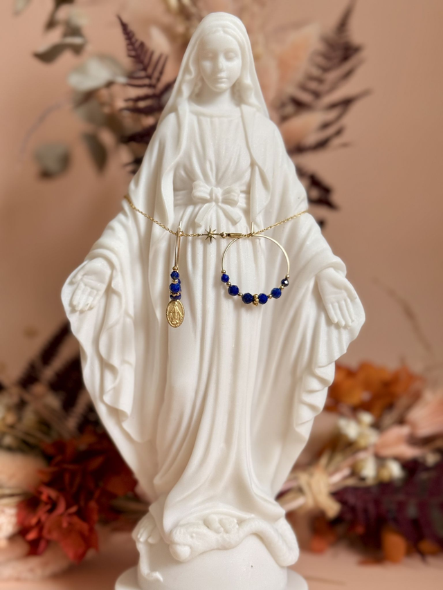 Créoles &quot;Médaille Miraculeuse&quot; Lapis Lazuli, Collection &quot;Sacrée&quot;